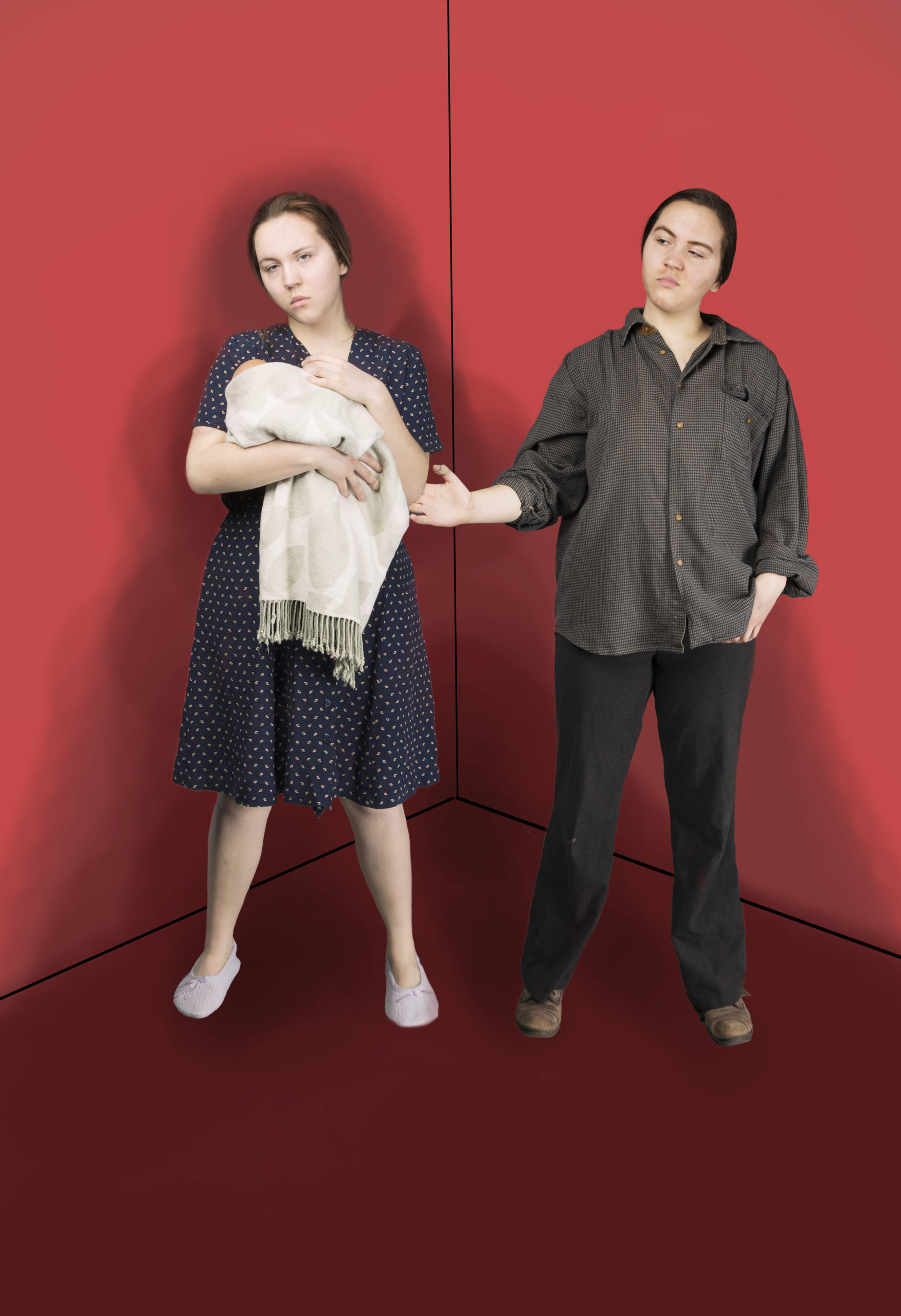 Photomontage depicting the artist as both a worn down housewife, and her controlling husband.