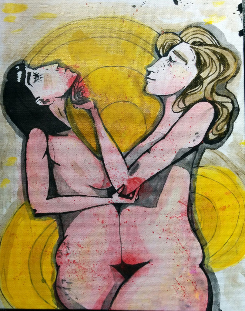 two women in a loving embrace